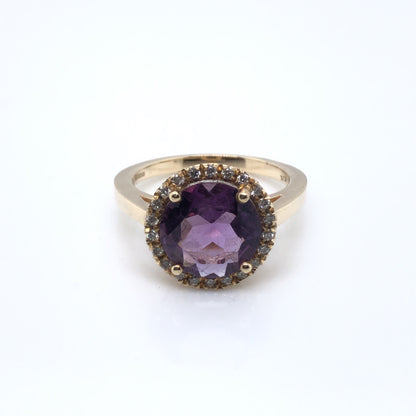 9ct Gold Amethyst & Diamond Halo Ring