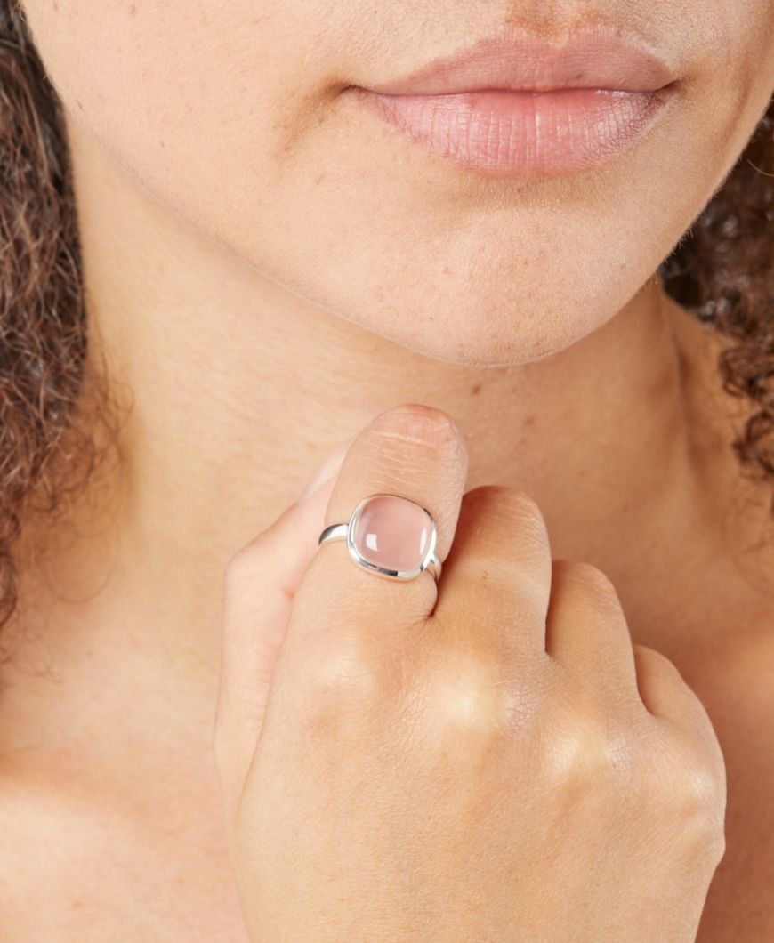 Silver Rose Quartz Cabochon Ring