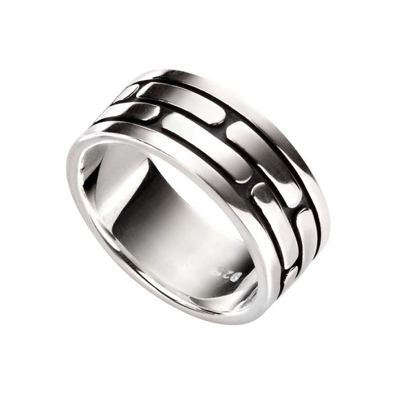 Sterling Silver Mens Oxidised Textured Ring