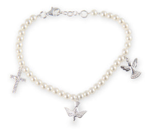Silver Plated Pearl Confirmation Charm Bracelet