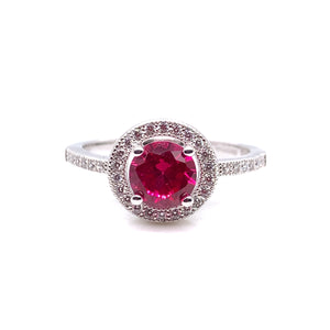 Sterling Silver Ruby CZ Halo Ring