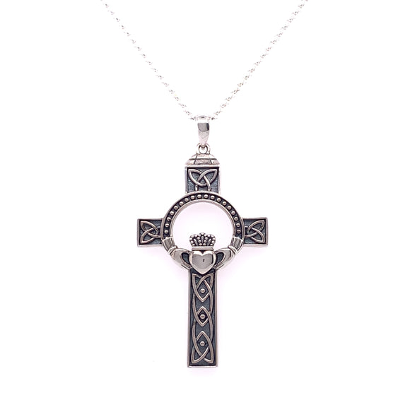 Sterling Silver Large Oxidised Claddagh Celtic Cross