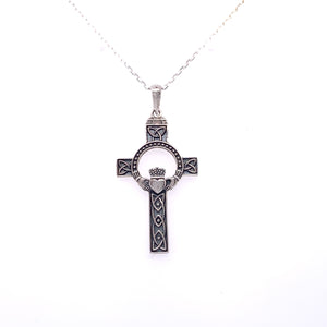 Sterling Silver Medium Oxidised Claddagh Celtic Cross