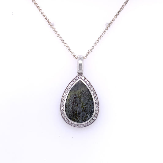 Sterling Silver Connemara Marble CZ Teardrop Pendant