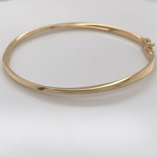 9ct Gold 3mm Twist Oval Bangle GB457