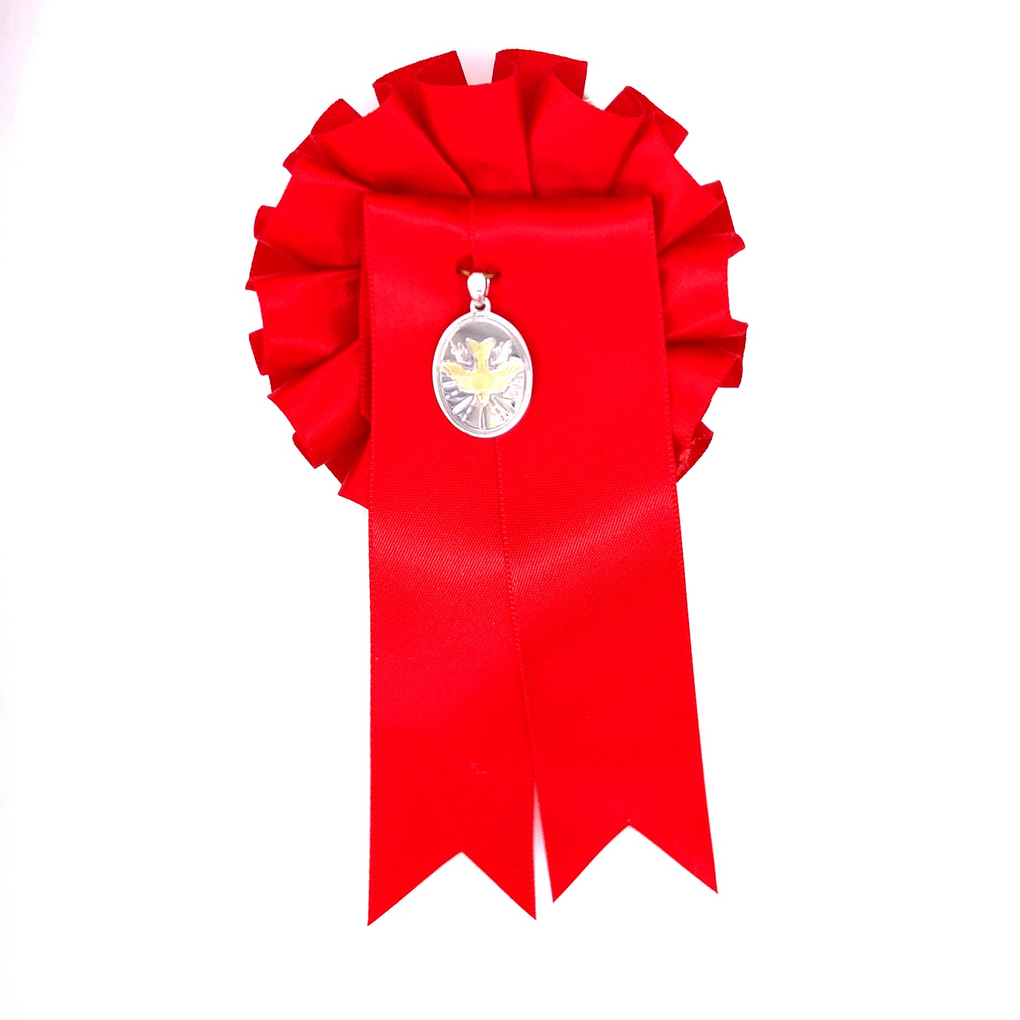 Sterling Silver Oval Confirmation Medal with Red Rosette SM100/R