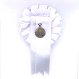 Sterling Silver Round Communion Medal with White Rosette