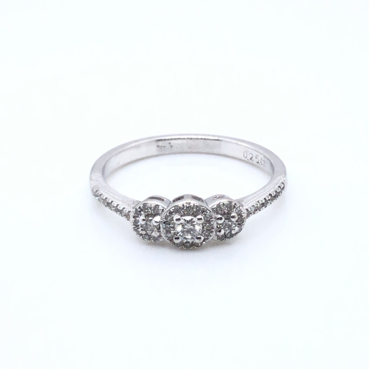 9ct White Gold  Diamond Trilogy Halo 0.25ct Ring