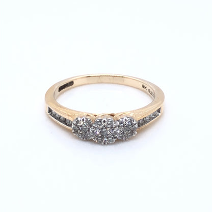 9ct  Gold  Diamond Trilogy Halo 0.27ct Ring