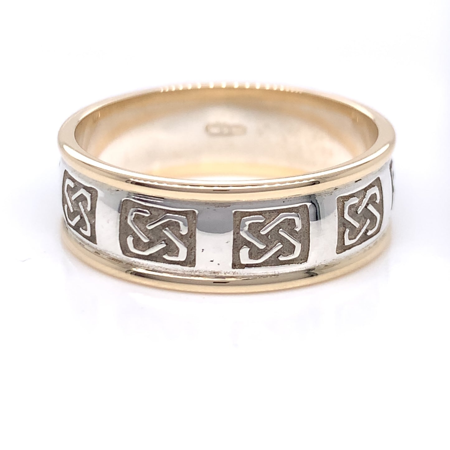 Sterling Silver 10ct Gold Mens Embossed Trinity Knot Ring