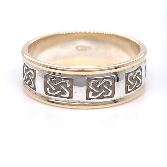 Sterling Silver 10ct Gold Mens Embossed Trinity Knot Ring