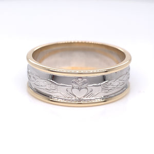 Sterling Silver 10ct Gold Mens Celtic Claddagh Ring