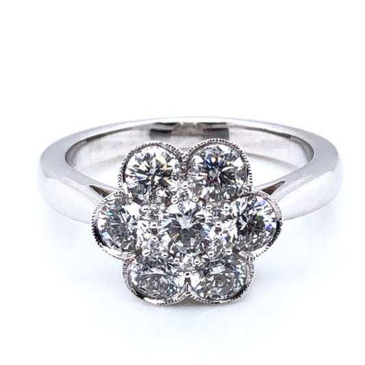 18ct White Gold 1.30ct Diamond Vintage Cluster Ring