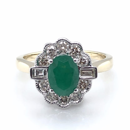 9ct Gold Emerald & Diamond 0.50ct Vintage Lace Ring GRE118