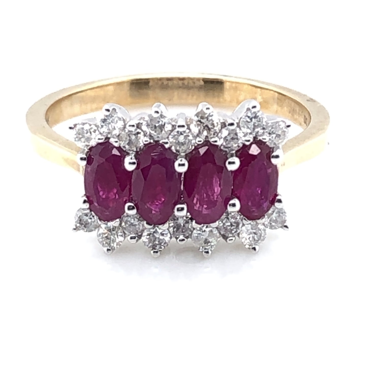 9ct Gold Ruby & Diamond 3-Row Ring