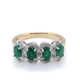 9ct Gold Emerald & Diamond Four-Cluster Ring