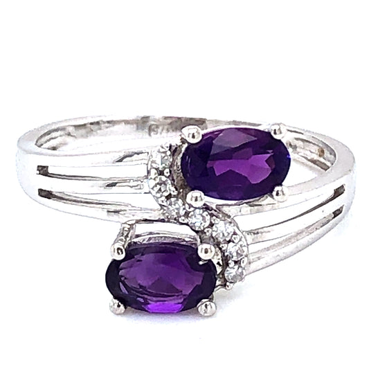 9ct  White Gold Amethyst & Diamond Crossover Ring WRX010