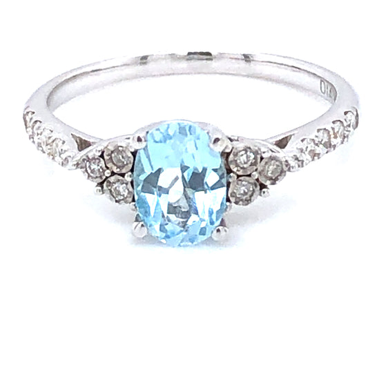 9ct  White Gold Blue Topaz & Diamond Ring WRX036