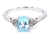 9ct  White Gold Blue Topaz & Diamond Ring