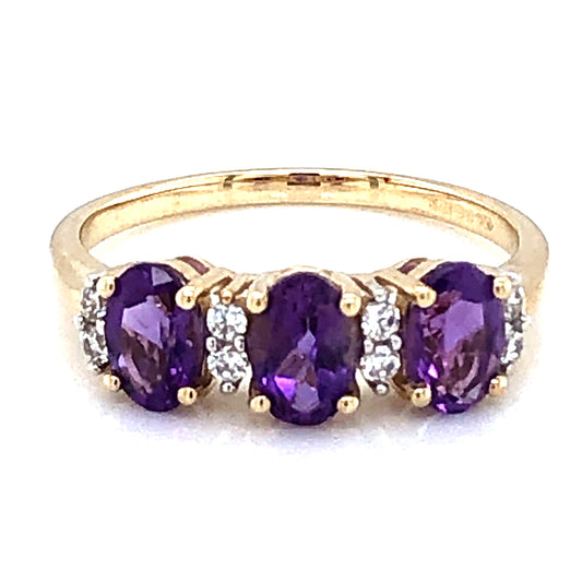 9ct Gold Amethyst & CZ Trilogy Ring