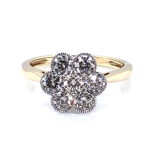 9ct Gold 1.00ct Diamond Vintage Cluster Ring
