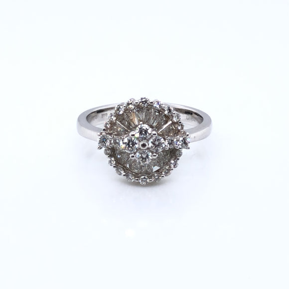 18ct White Gold 0.85ct Diamond Baguette Cluster Ring