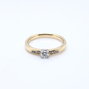 9ct Gold Diamond Solitaire Ring Channel-set Shoulders