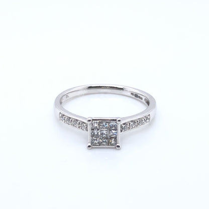 9ct White Gold Diamond Square 0.30ct Engagement Ring