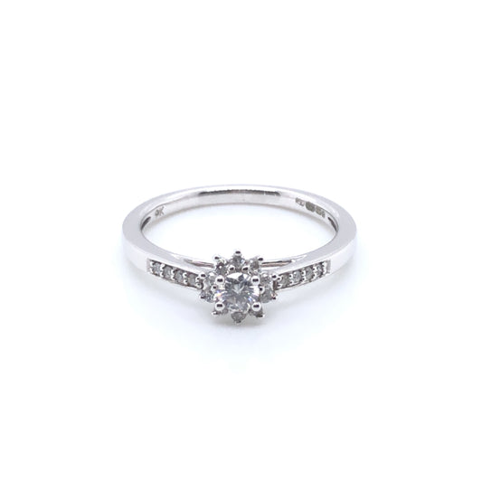 9ct White Gold Diamond 0.30ct Starburst Halo Solitaire Ring