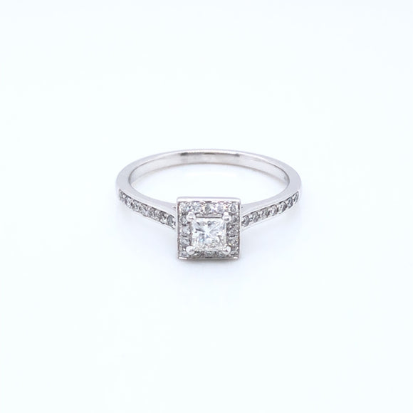 18ct White Gold Diamond Princess Halo 0.37ct Engagement Ring