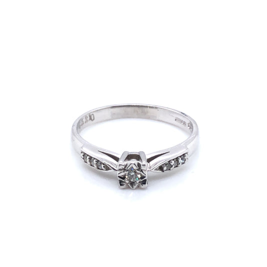 9ct White Gold Diamond Illusion Solitaire 0.10ct Engagement Ring