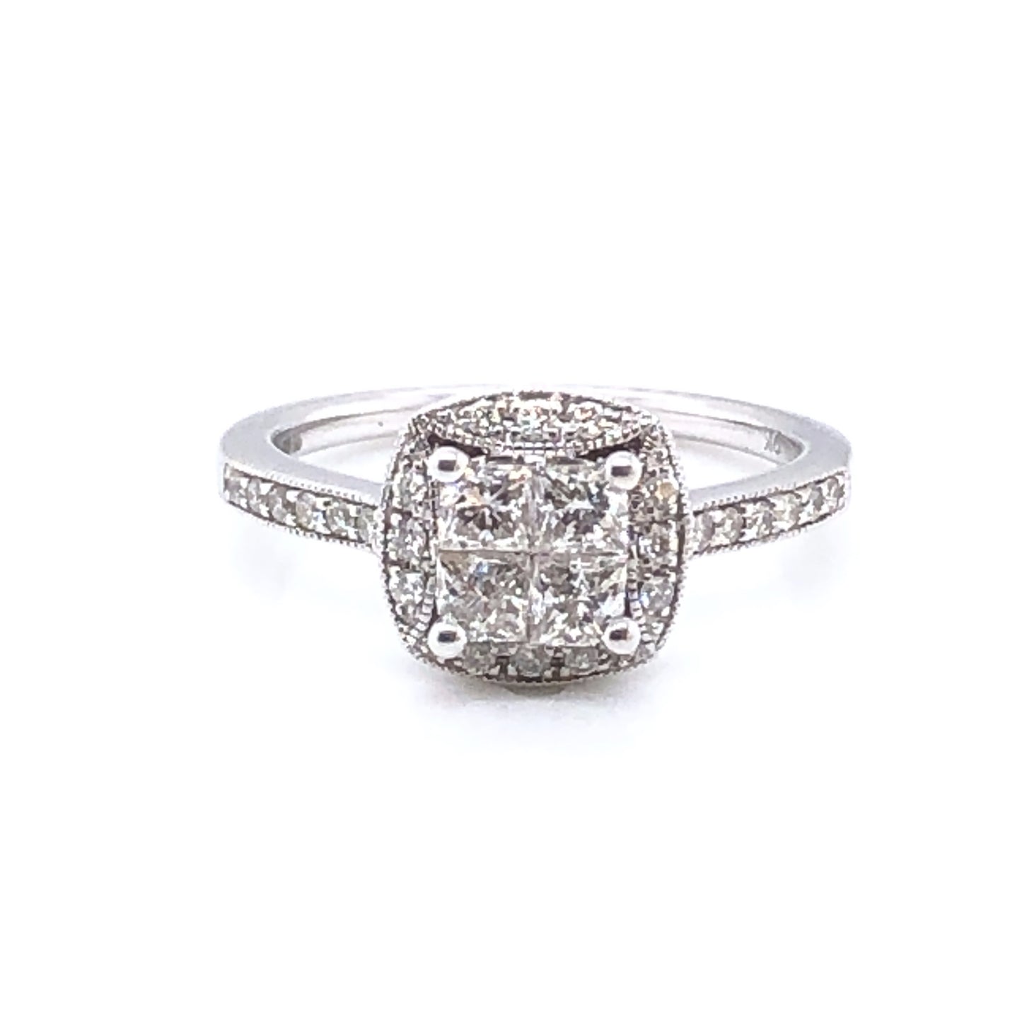 9ct White Gold 0.70ct Diamond Princess Halo Ring Z067