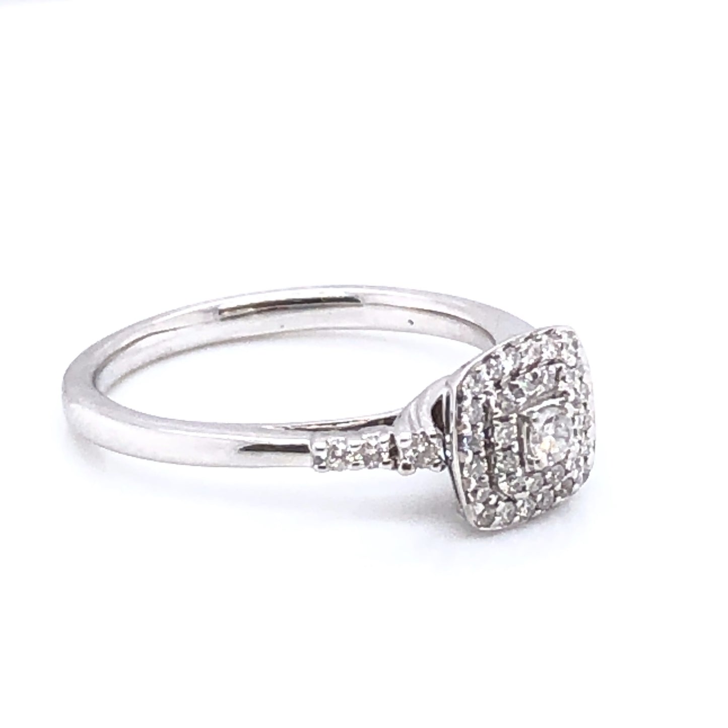 9ct White Gold Diamond Cushion Halo Ring