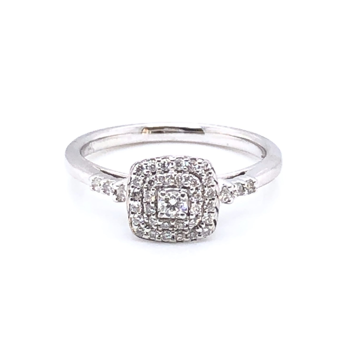 9ct White Gold Diamond Cushion Halo Ring Z078