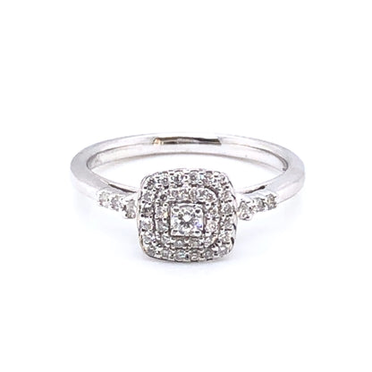 9ct White Gold Diamond Cushion Halo Ring