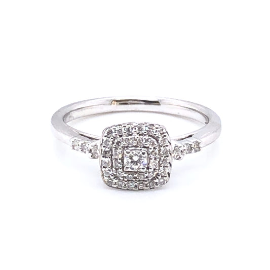 9ct White Gold Diamond Cushion Halo Ring Z078