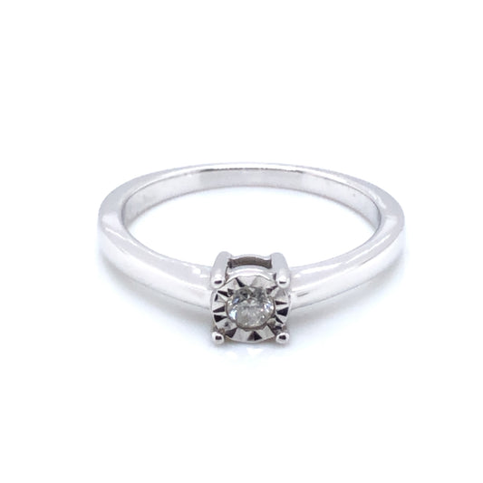 9ct White Gold Diamond Illusion Solitaire Ring