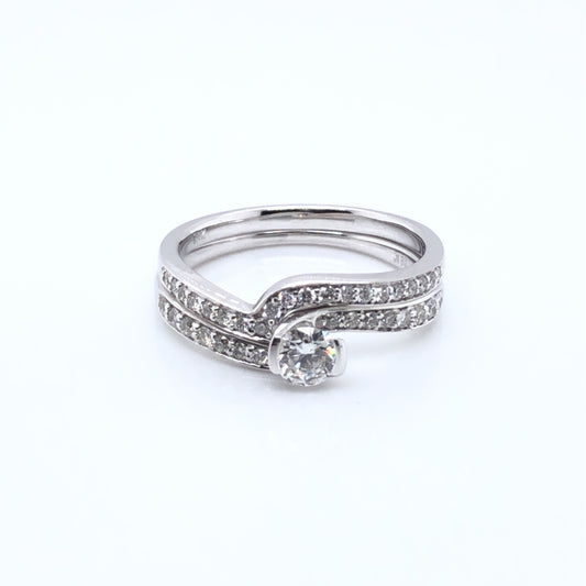 18ct White Gold Diamond Twist 2-Ring Set