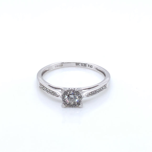 9ct White Gold Diamond 0.25ct Halo Solitaire Ring