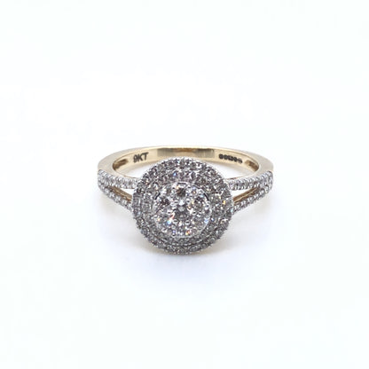 9ct Gold Diamond Round Double Halo 0.50ct Engagement Ring