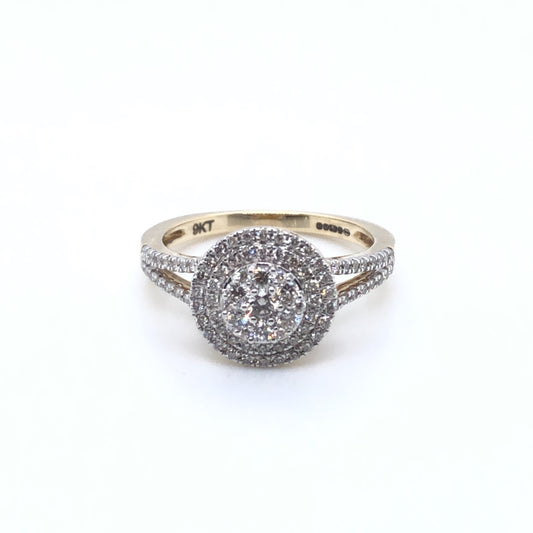 9ct Gold Diamond Round Double Halo 0.50ct Engagement Ring