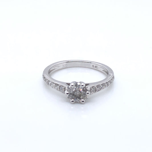 9ct White Gold Diamond 0.40ct Round Halo Ring