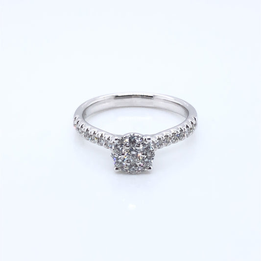 9ct White Gold Diamond 0.50ct Halo Castel Shoulders Ring Z153