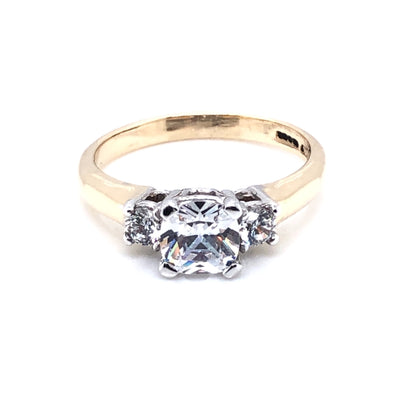 9ct Gold CZ Cushion Trilogy Ring